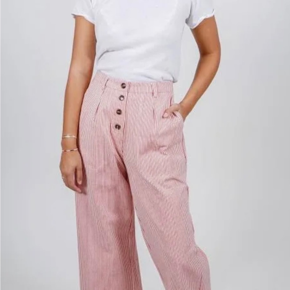 Saint Geraldine Marshall Pinstripe Crop Wide Leg Pants Size S - Picture 2 of 14